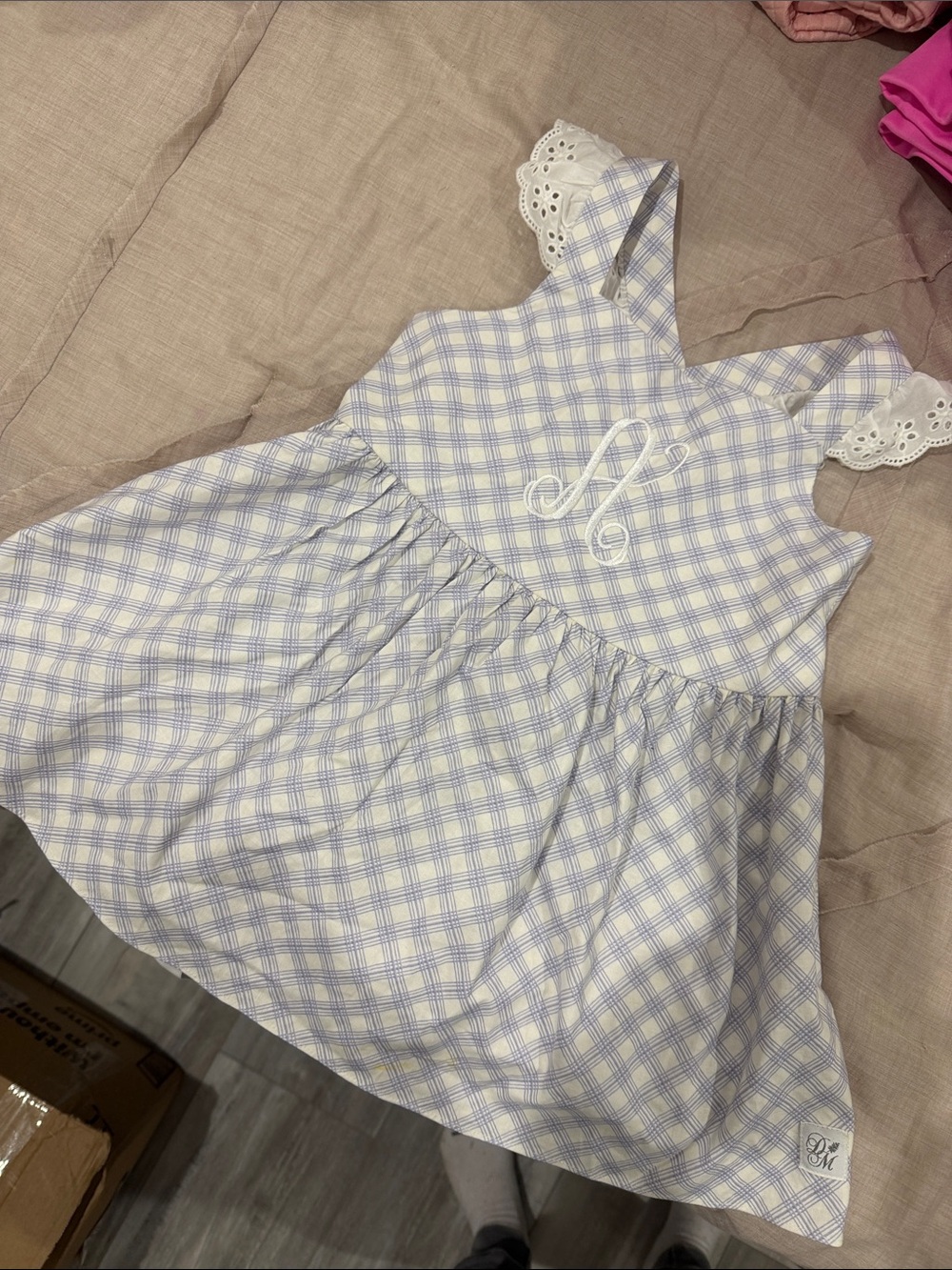 Darling Lavender and White Plaid Sundress with Eyelet Straps